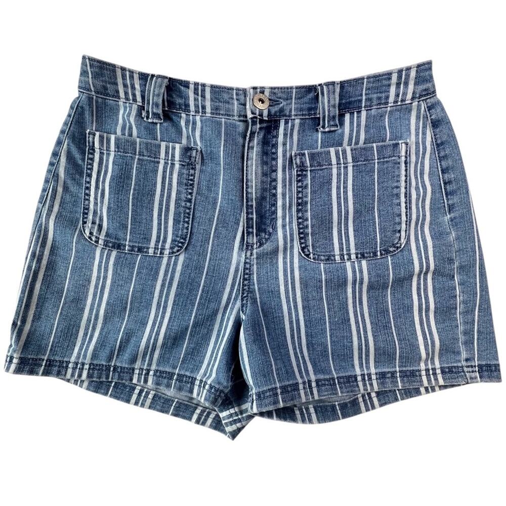 Style & Co Denim Shorts Size 8 Island Stripe Patch Pocket High Rise Boho Short